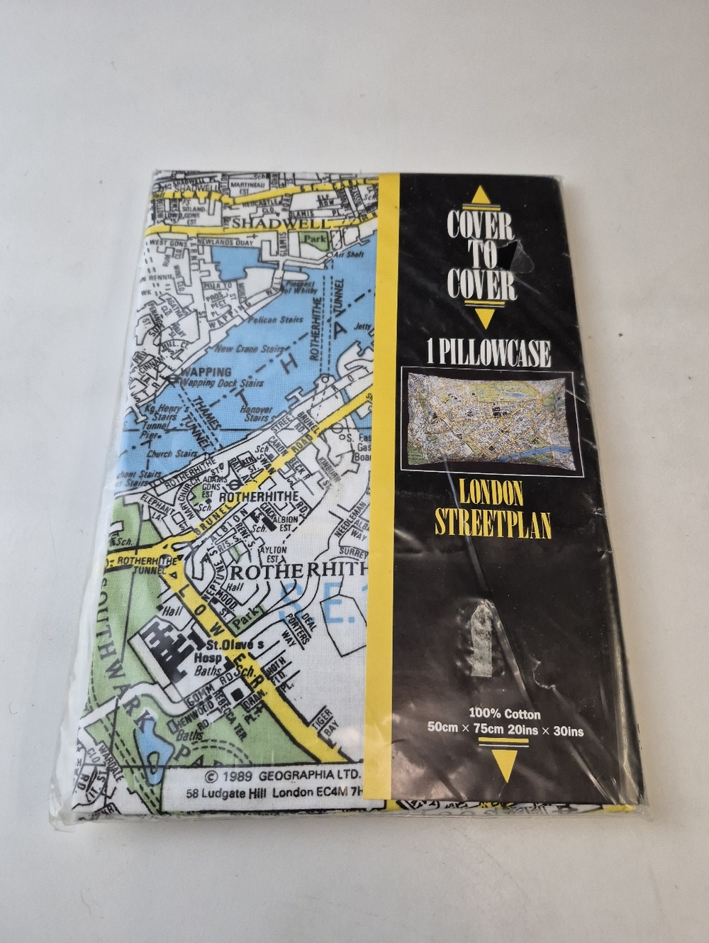 Vintage London Streetplan Pillowcase – New – 1989 Map Print